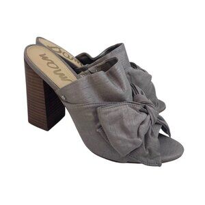 *Sam Edelman Yumi Bow Mule Heels Womens Sz 8 Gray Silver Girly Romantic Wedding